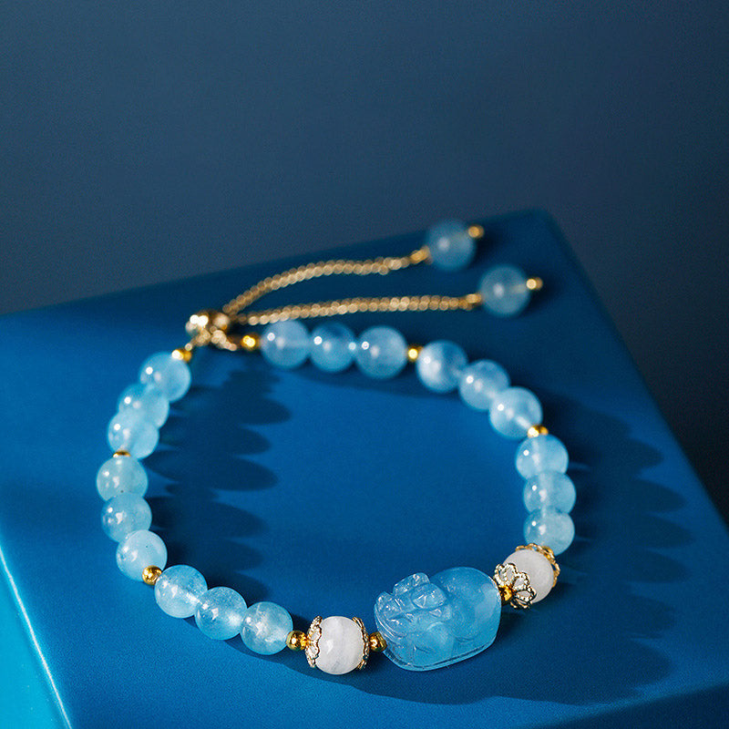 Buddha Stones Aquamarine Strawberry Quartz Amethyst Moonstone PiXiu Healing Bracelet - Aquamarine (Peace ♥ Serenity) - image 0