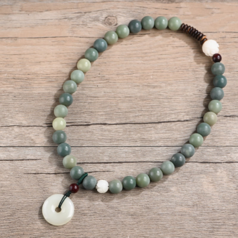 Buddha Stones Cyan Bodhi Seed Lotus Jade Peace Buckle Wisdom Double Wrap Bracelet - image 12