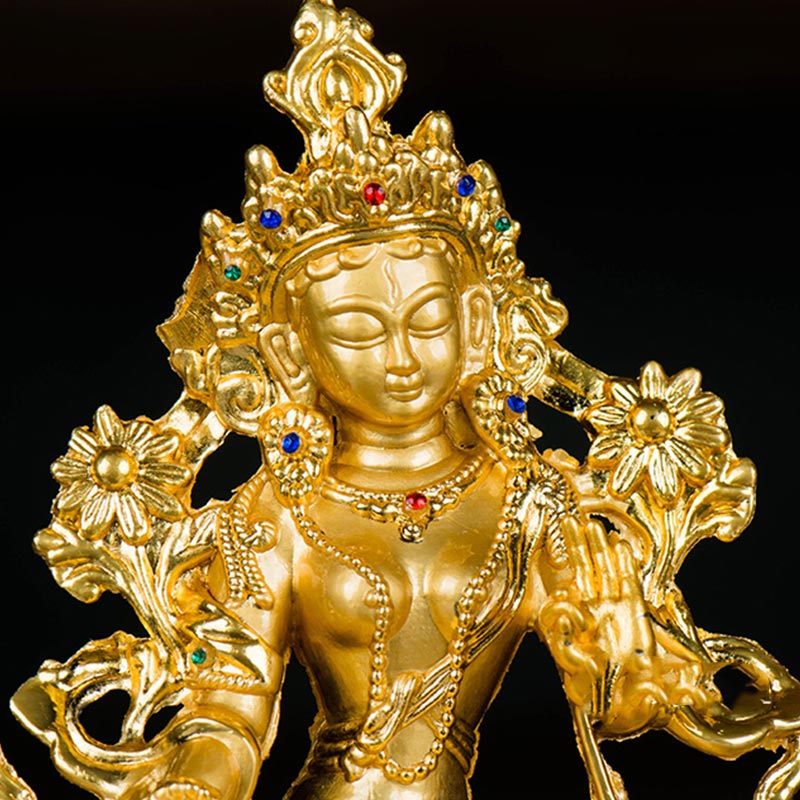 Buddha Stones Bodhisattva White Tara Hope Protection Gold Plated Statue Decoration - image 8