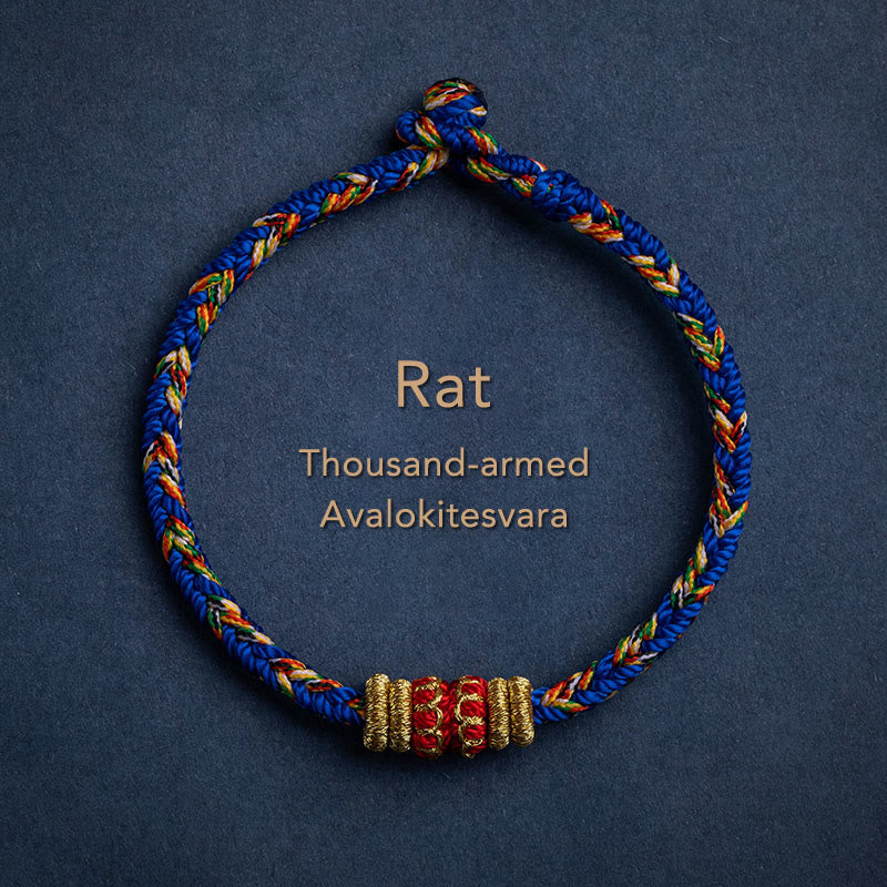 Buddha Stones Tibet Handmade Chinese Zodiac Natal Buddha Luck Strength Braided String Bracelet - Rat-Thousand-armed Avalokitesvara - 17-19cm - image 2