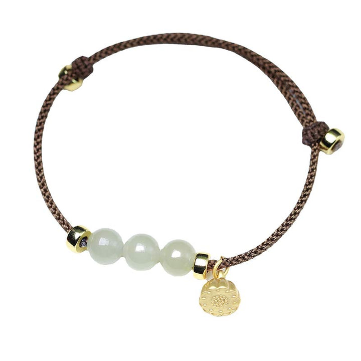 Buddha Stones Natural Jade Lotus Seed Strength Red String Weave Bracelet - image 7