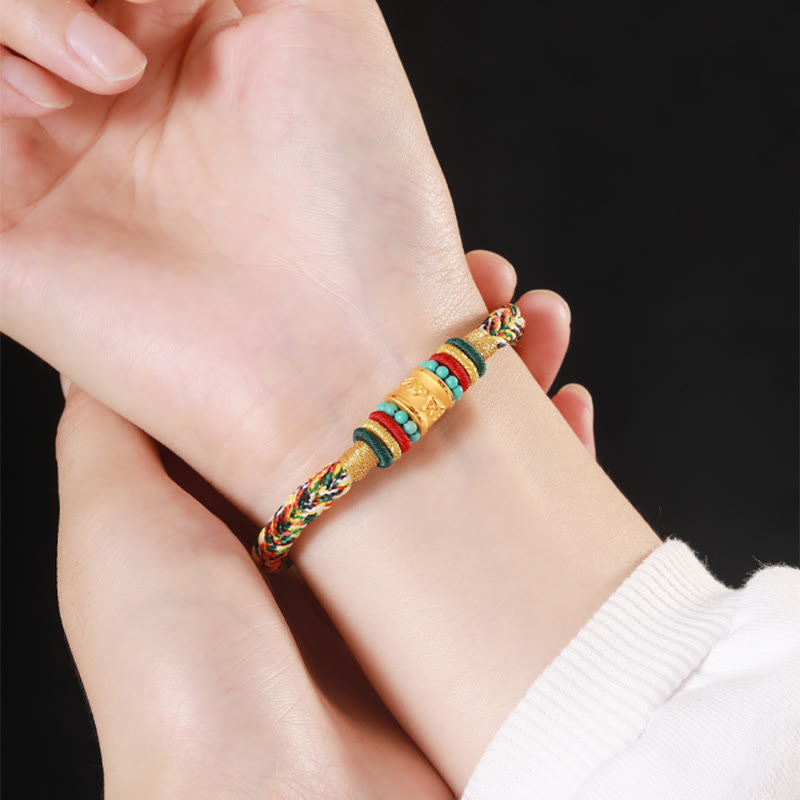 Buddha Stones Tibet 999 Gold Om Mani Padme Hum Handmade Eight Thread Peace Knot Luck Bracelet - image 1