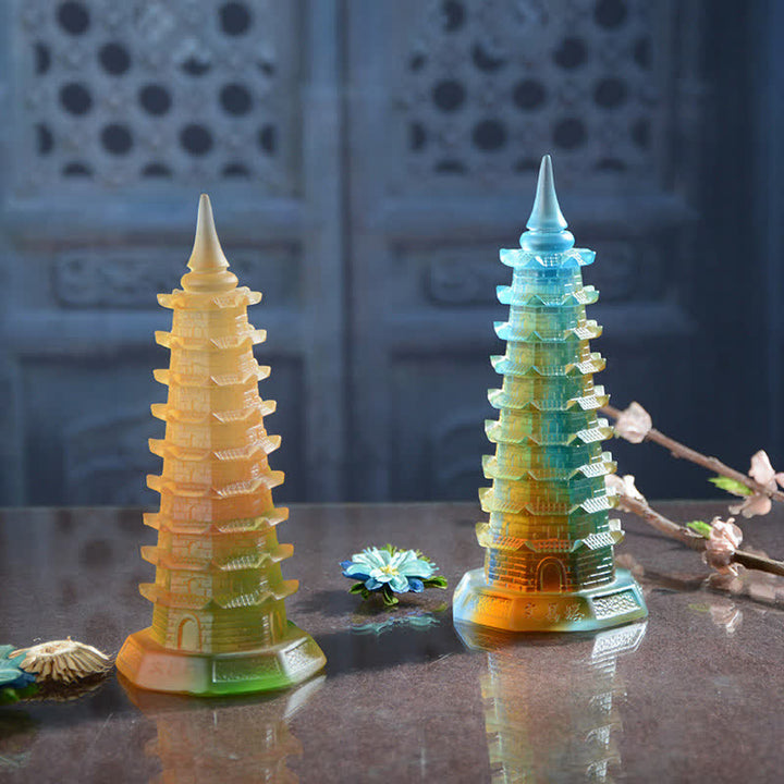 Feng Shui Wenchang Tower Handmade Liuli Crystal Pagoda Art Piece Luck Home Office Decoration - image 2