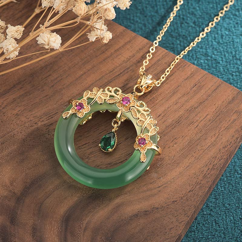 Buddha Stones Natural Round Cyan Jade Healing Necklace Pendant - image 2
