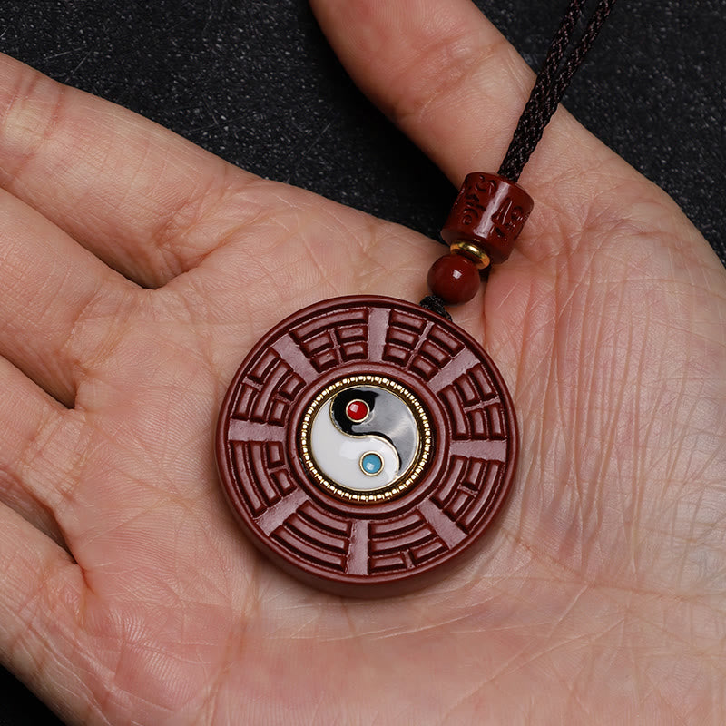 Buddha Stones Natural Cinnabar Bagua Rotatable Yin Yang Keep Away Evil Spirits Necklace Pendant - image 6