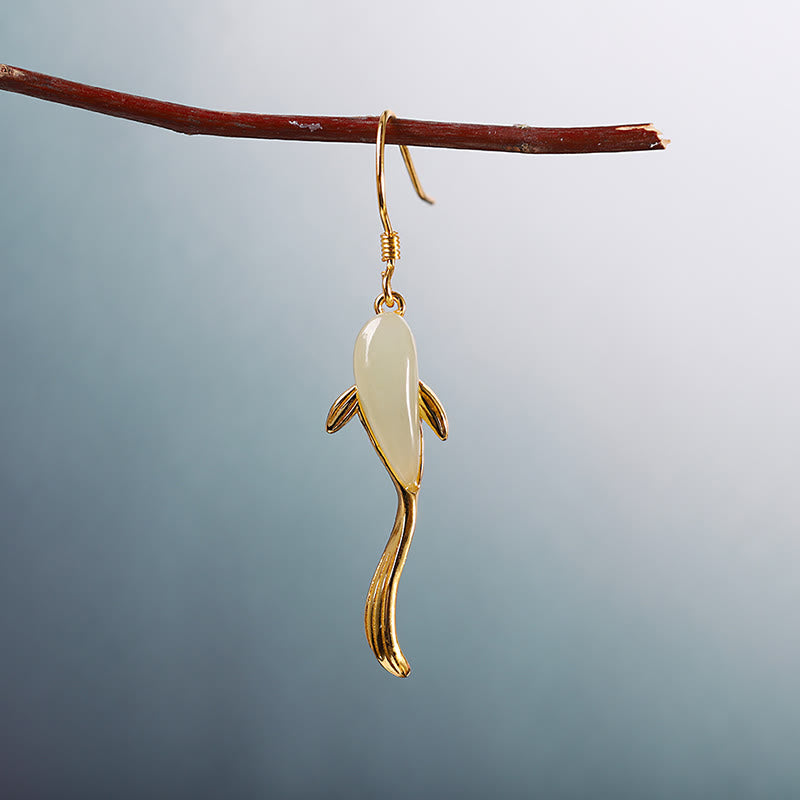 Fish Pattern Jade Luck Dangle Drop Earrings - image 11