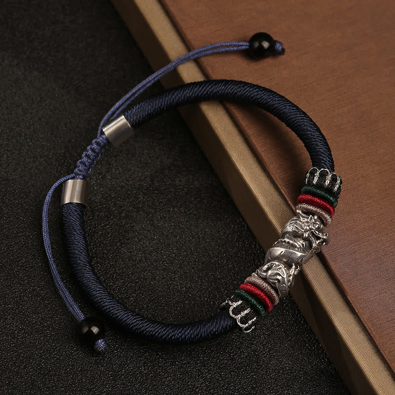 Buddha Stones Handmade 925 Sterling Silver Year Of The Dragon Auspicious Dragon Luck Rope Bracelet - image 1