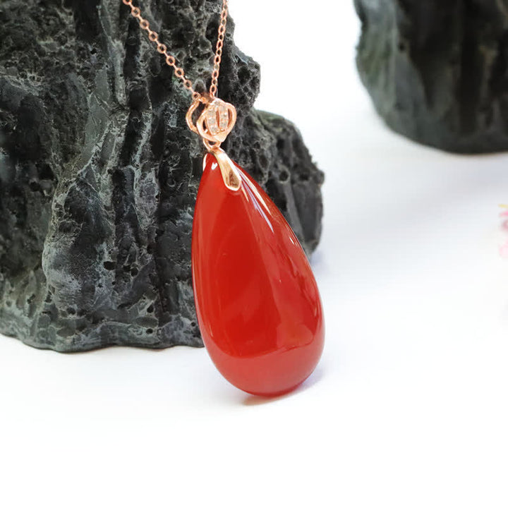 925 Sterling Silver Waterdrop Red Agate Confidence Necklace Pendant - image 3