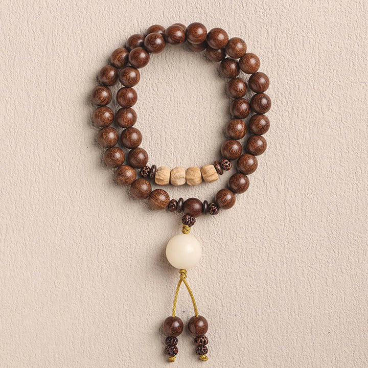Buddha Stones Sandalwood Small Leaf Red Sandalwood Bodhi Seed Purification Double Wrap Bracelet - Sandalwood&Bodhi Seed - 8mm - image 3