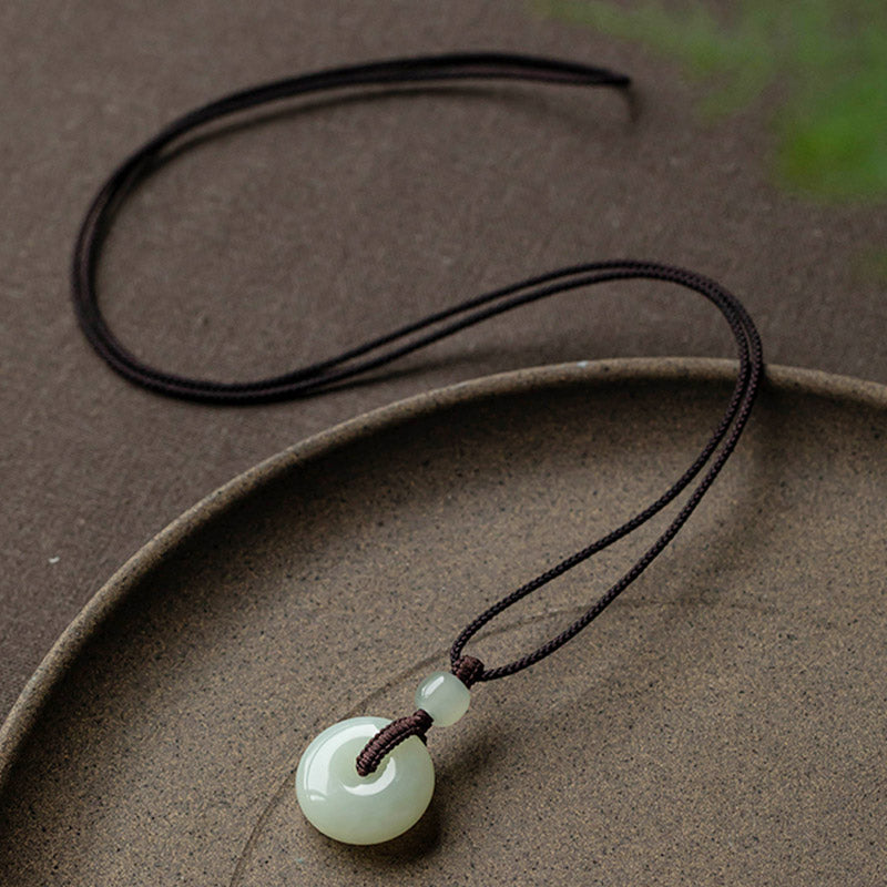Buddha Stones Natural Round Jade Peace Buckle Luck Prosperity Necklace Pendant - image 0