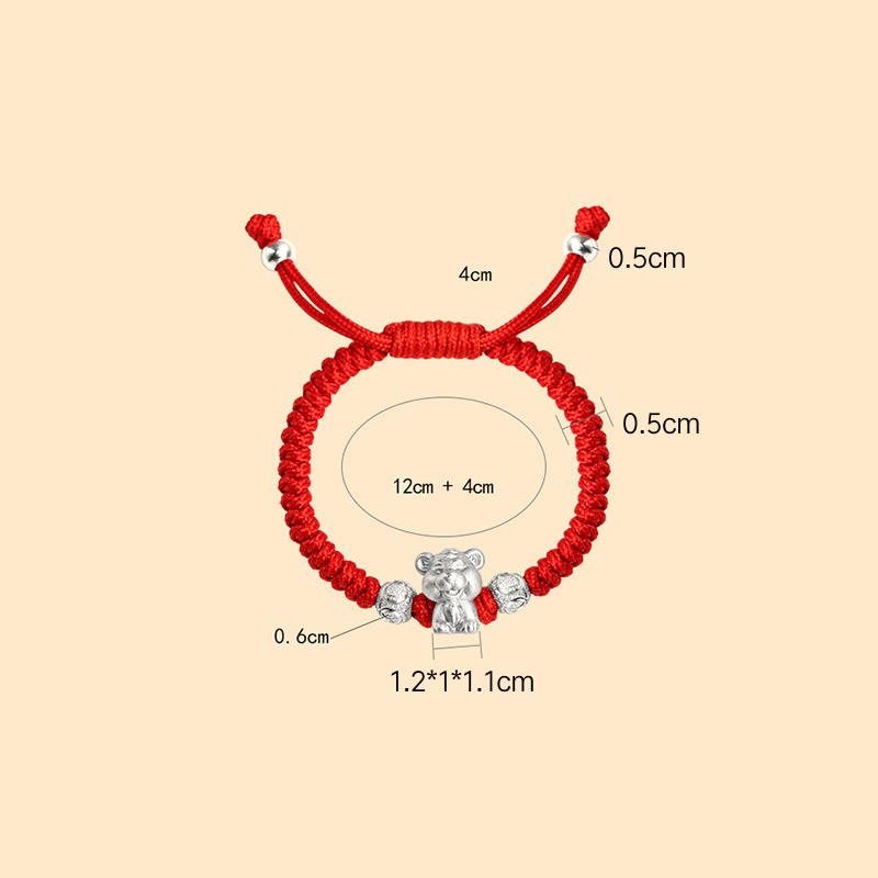 Buddha Stones 999 Sterling Silver Chinese Zodiac Red Rope Luck Handcrafted Kids Bracelet - image 12