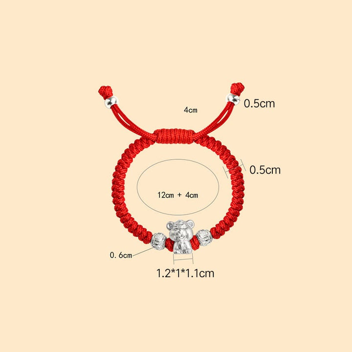 Buddha Stones 999 Sterling Silver Chinese Zodiac Red Rope Luck Handcrafted Kids Bracelet - image 12