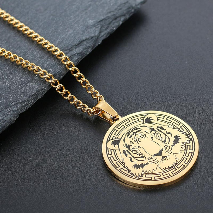 Buddha Stones Animal Titanium Steel Chain Necklace Protection Pendant - Gold Tiger - image 3