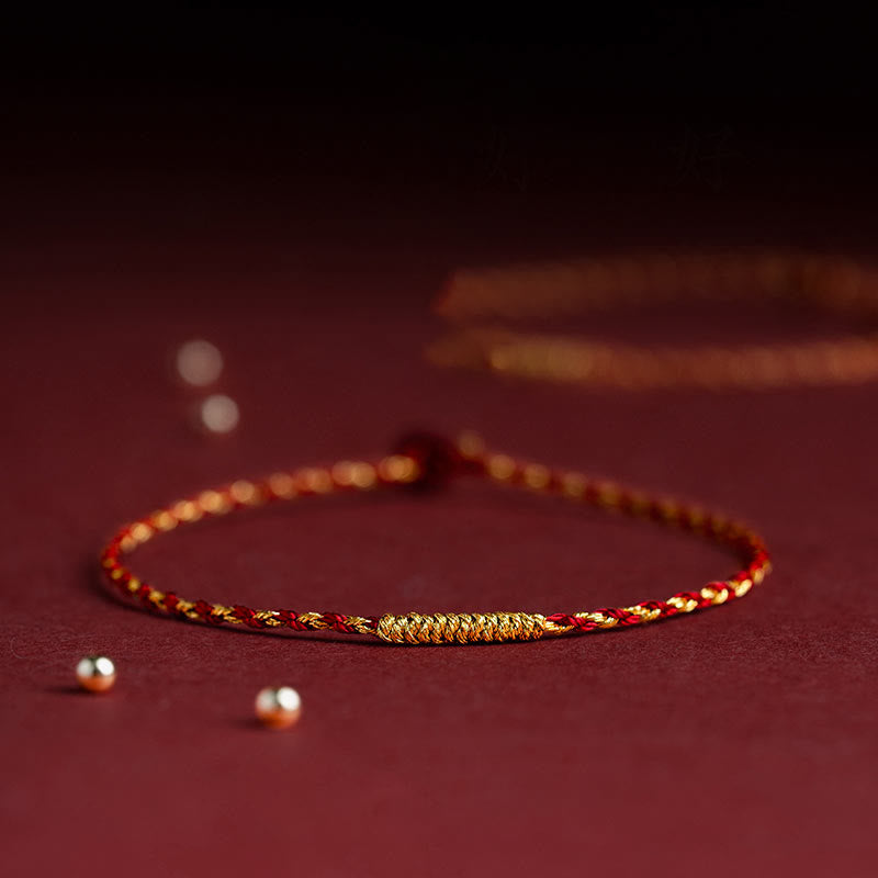 Buddha Stones 14K Gold Plated Handmade Red Gold Rope King Kong Knot Braided Luck Bracelet - image 3
