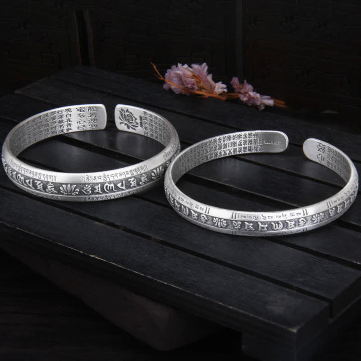 Buddha Stones 999 Sterling Silver Om Mani Padme Hum Heart Sutra Lotus Peace Bracelet Bangle - image 5