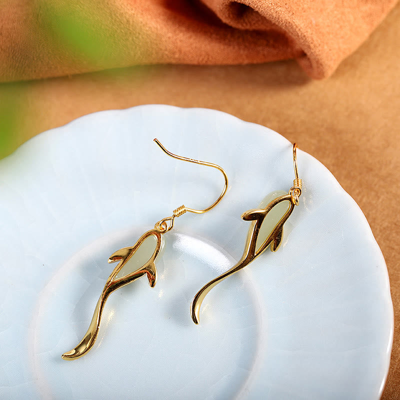 Fish Pattern Jade Luck Dangle Drop Earrings - image 8