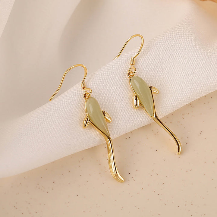 Fish Pattern Jade Luck Dangle Drop Earrings - image 2
