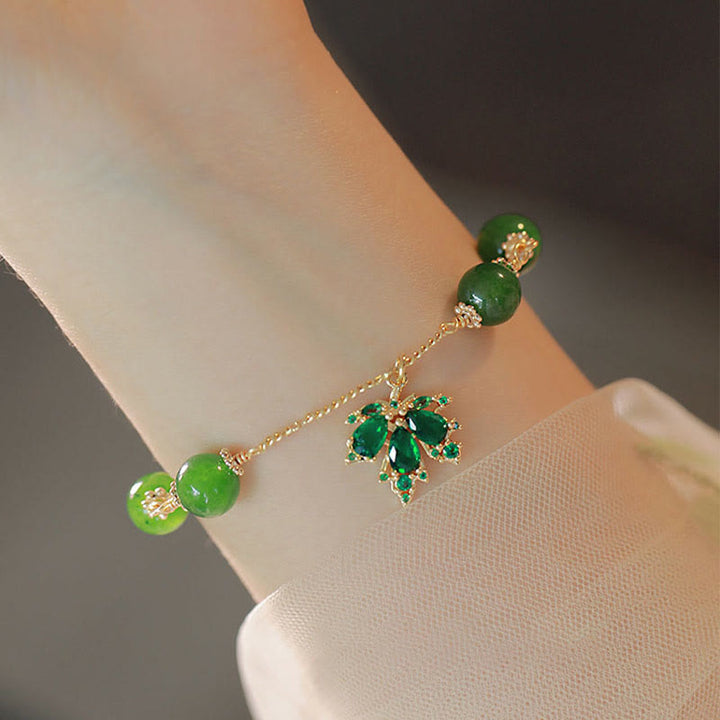 Buddha Stones 14k Gold Plated Green Chalcedony Maple Leaf Courage Strength Bracelet - Green Chalcedony(Strength♥Courage) - image 0