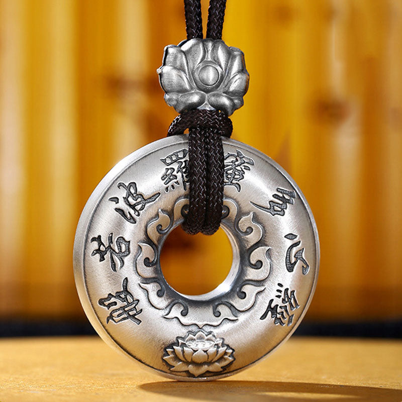 Buddha Stones 999 Sterling Silver Heart Sutra Lotus Peace Buckle Necklace Pendant - image 6