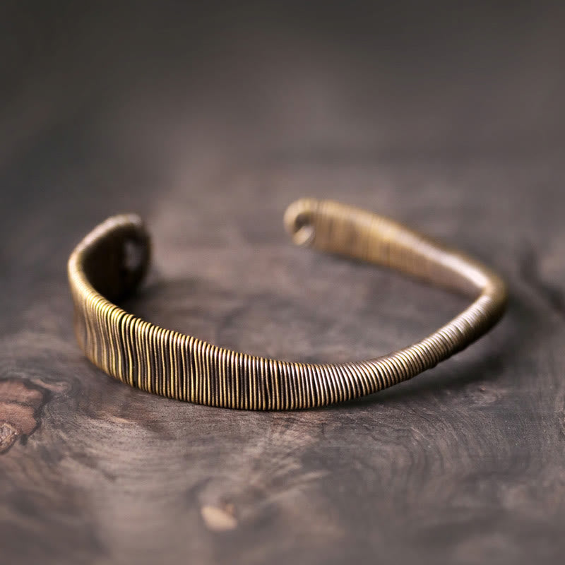 Buddha Stones Simple Design Wrapped Copper Luck Wealth Adjustable Cuff Bracelet - 16-17cm(Adjustable) - image 0