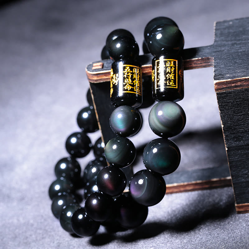 Buddha Stones Natural Rainbow Obsidian Positive Transformation Bracelet - image 2