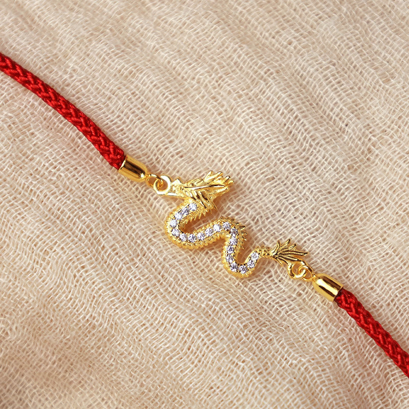 Buddha Stones 925 Sterling Silver Year Of The Dragon Auspicious Golden Dragon Luck Red Rope Chain Bracelet - image 5