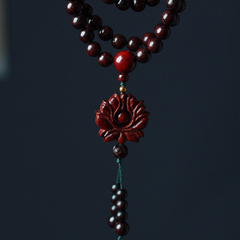 Buddha Stones Tibetan Small Leaf Red Sandalwood Lotus Mala Balance Bracelet - image 4