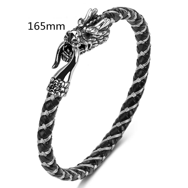 Buddha Stones Dragon Titanium Steel Protection Luck Bracelet - Silver&Black - 165mm - image 25