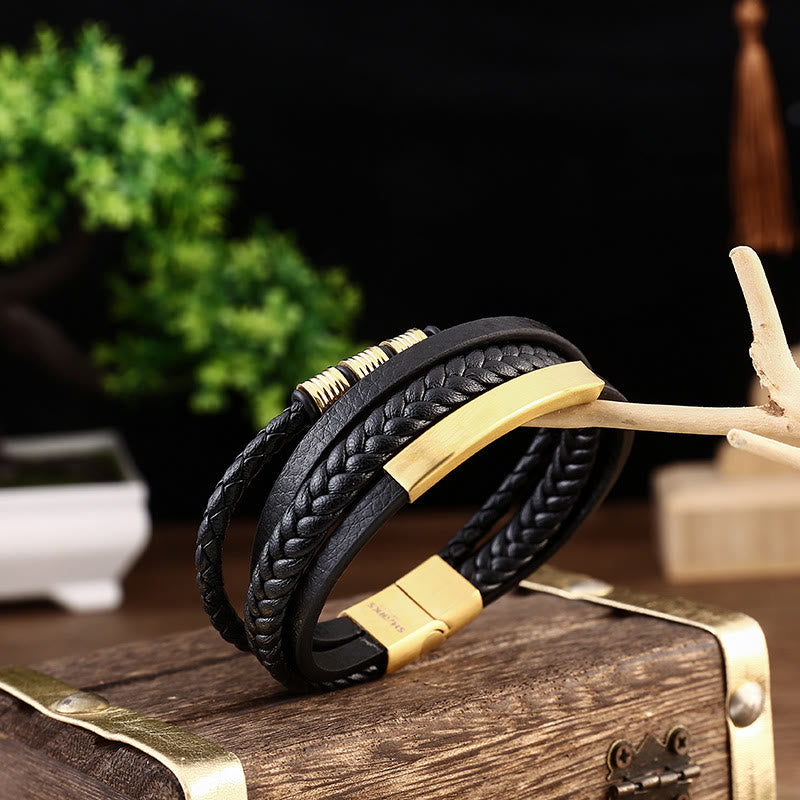 Buddha Stones Leather Multi-Layer Titanium Steel Balance Braided Magnetic Buckle Bracelet - image 14