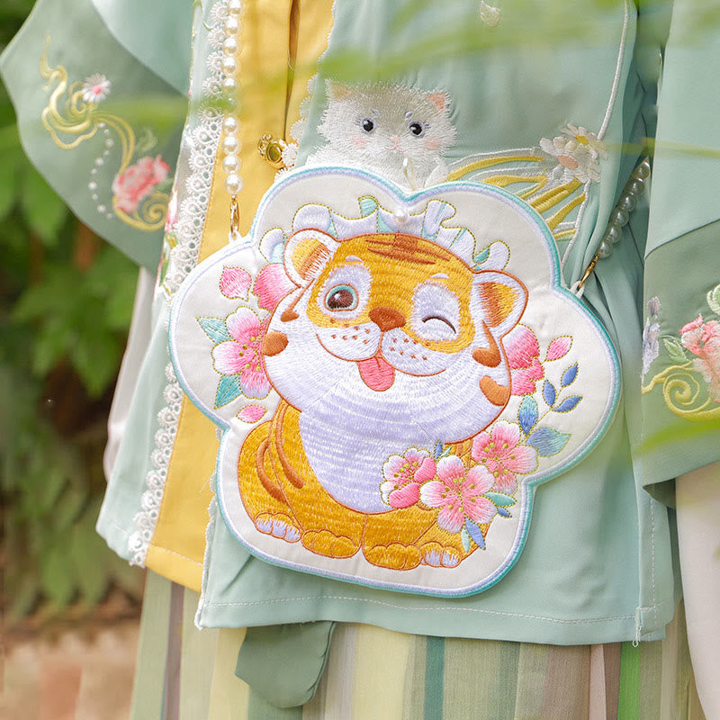 Buddha Stones Luck Embroidery Lotus Koi Fish Rabbit Flower Hanfu Bag Crossbody Bag Shoulder Bag - Tiger Flower - image 20