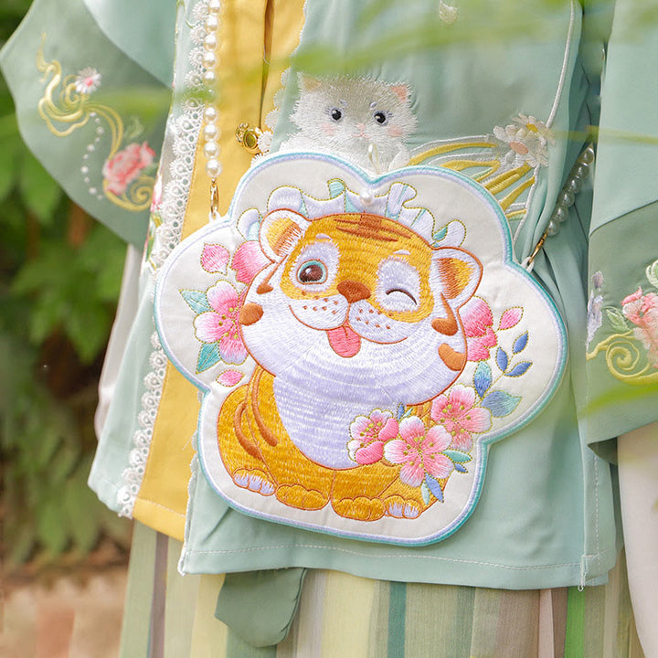 Buddha Stones Luck Embroidery Lotus Koi Fish Rabbit Flower Hanfu Bag Crossbody Bag Shoulder Bag - Tiger Flower - image 20