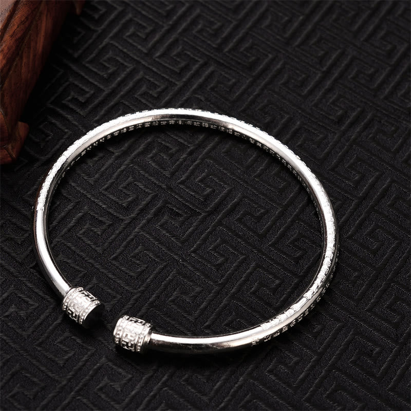 Buddha Stones Heart Sutra Engraved Swastika Pattern Luck White Copper Bracelet Bangle - image 3
