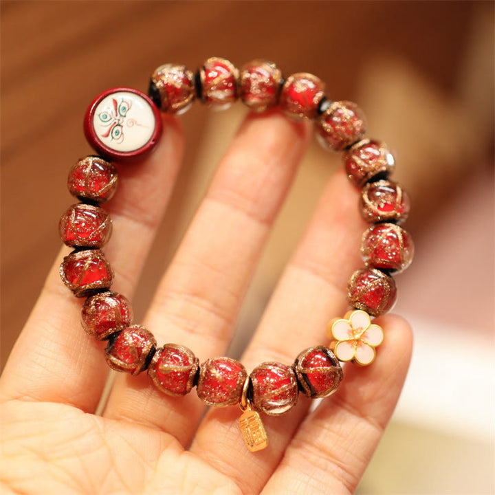 Buddha Stones Tibetan Gold Swallowing Beast Family Five God Of Wealth Thangka Fortune Bead Bracelet - Red-White God Of Wealth - image 9