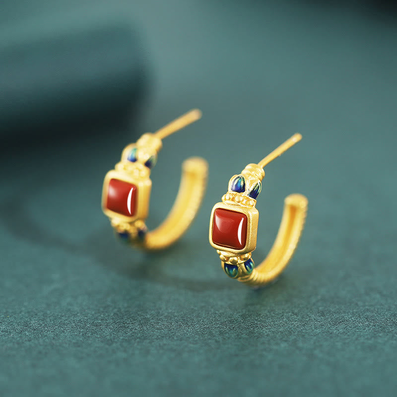 925 Sterling Silver Red Agate Lotus Confidence Calm Stud Earrings - Red Agate(Confidence♥Calm) - image 0