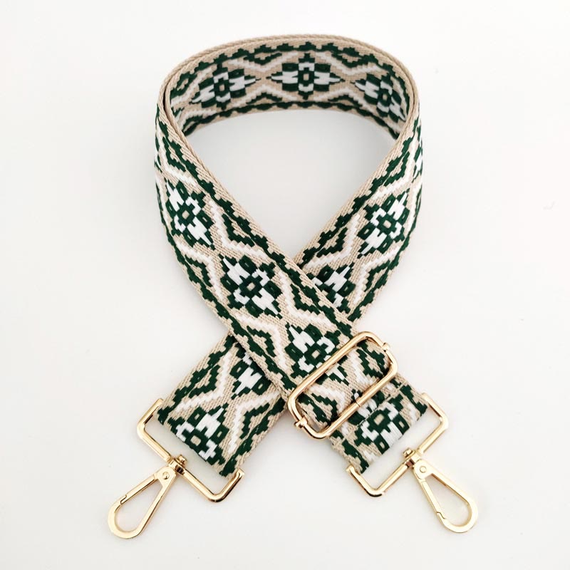 Buddha Stones Multicolor Embroidered Shoulder Bag Straps - White Dark Green Beige - image 18