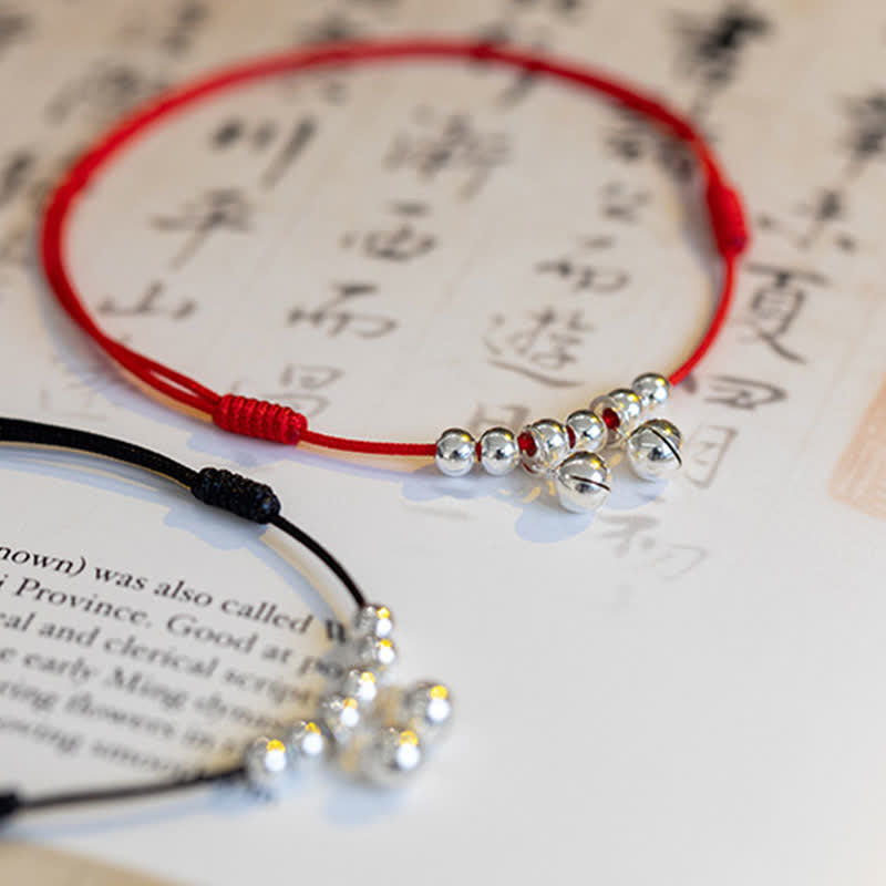 Buddha Stones 925 Sterling Silver Red String Braid Bell Charm Anklet - image 19