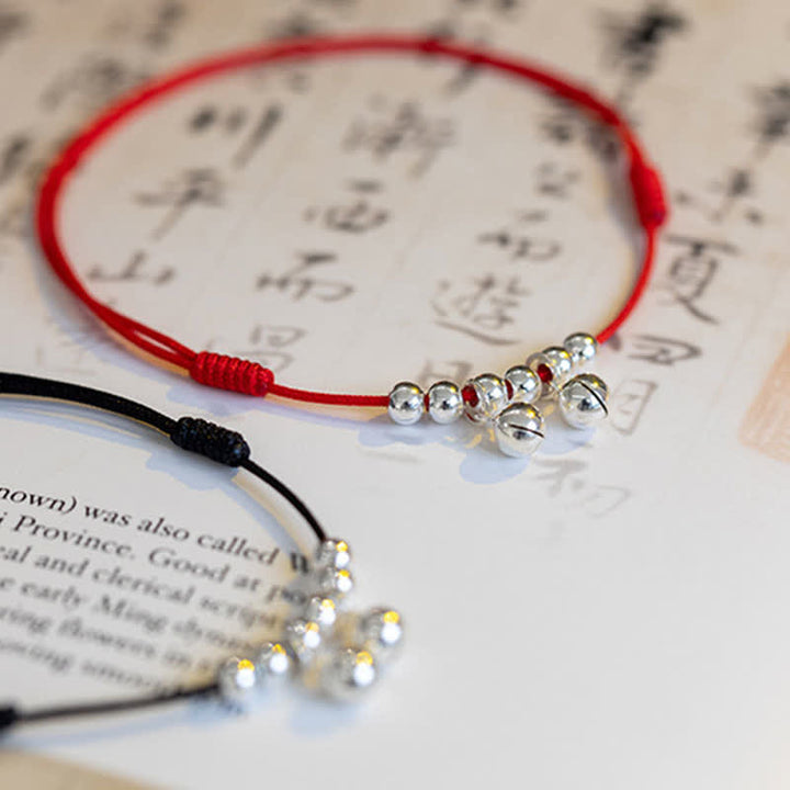 Buddha Stones 925 Sterling Silver Red String Braid Bell Charm Anklet - image 19