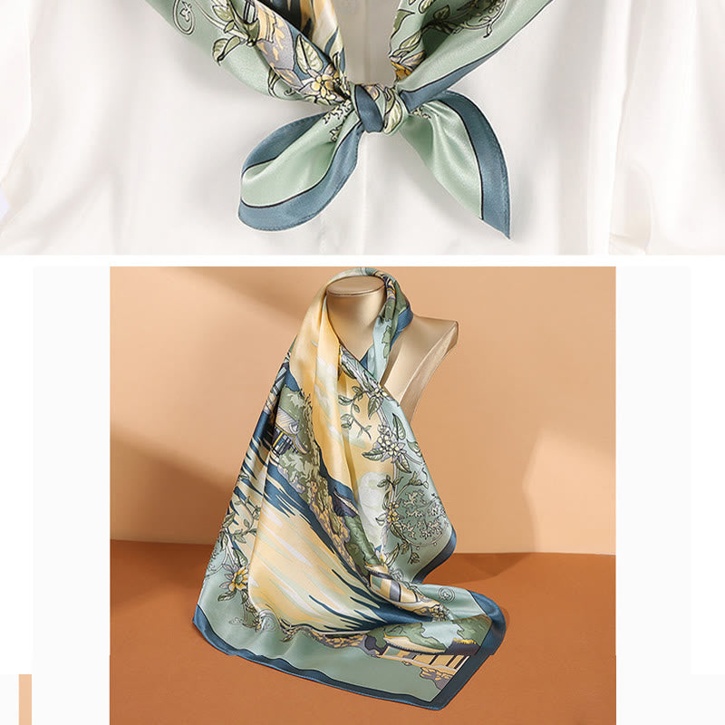Buddha Stones Pastoral Scene Hot Air Balloon Spring Blossom 100% Mulberry Silk Neck Hair Scarf - image 5