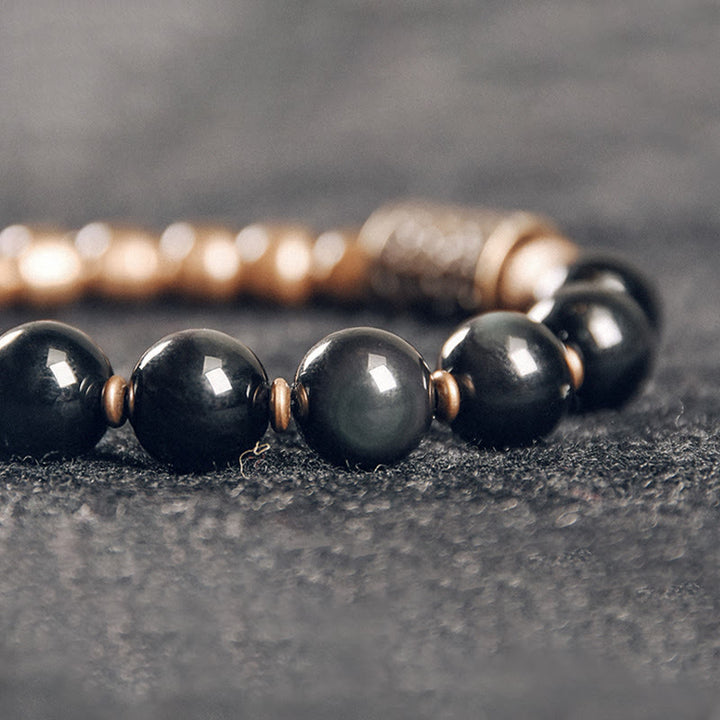 Buddha Stones Lava Rock Stone Rainbow Obsidian Copper Support Healing Bracelet - image 14