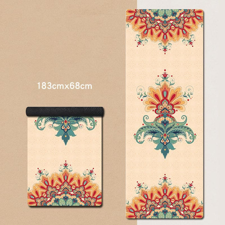 Buddha Stones Tibetan Mandala Elephant Lotus Koi Fish Mindful Natural Rubber Yoga Mat Decoration - Beige Flower - image 4