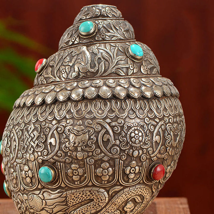 Buddha Stones Tibetan Handmade Natural Shankha Engraved Eight Auspicious Symbols Conch Shell Lucky Home Decoration - image 6