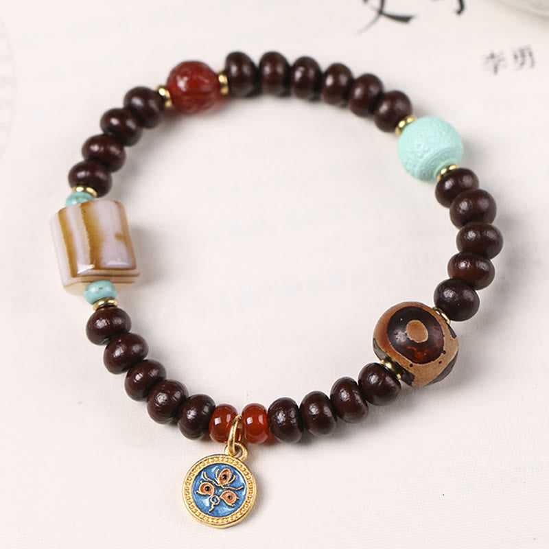 Buddha Stones Natural Tibet Purple Bodhi Seed Dzi Bead God of Wealth Wisdom Bracelet - image 6