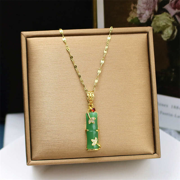 Buddha Stones White Jade Cyan Jade Bamboo Luck Protection Necklace Pendant - image 8