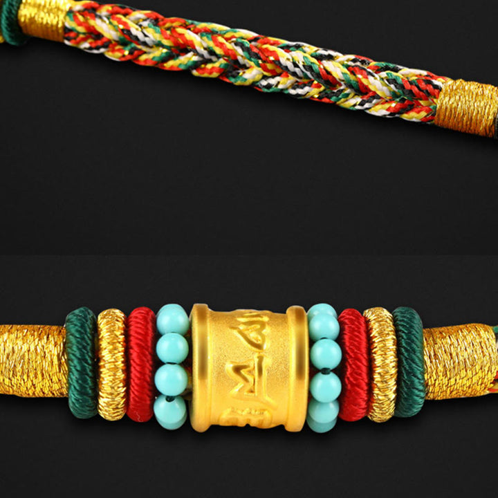 Buddha Stones Tibet 999 Gold Om Mani Padme Hum Handmade Eight Thread Peace Knot Luck Bracelet - image 3