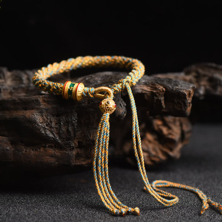 Buddha Stones Tibetan Handmade Luck Prayer Wheel Bead Charm Weave Colorful String Bracelet - Khaki(Wrist Circumference 14-19cm) - image 11