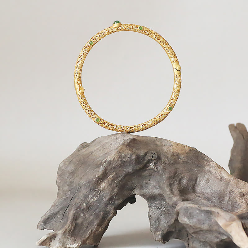 Buddha Stones Cyan Jade Copper Auspicious Clouds Calm Healing Bracelet Bangle - image 6