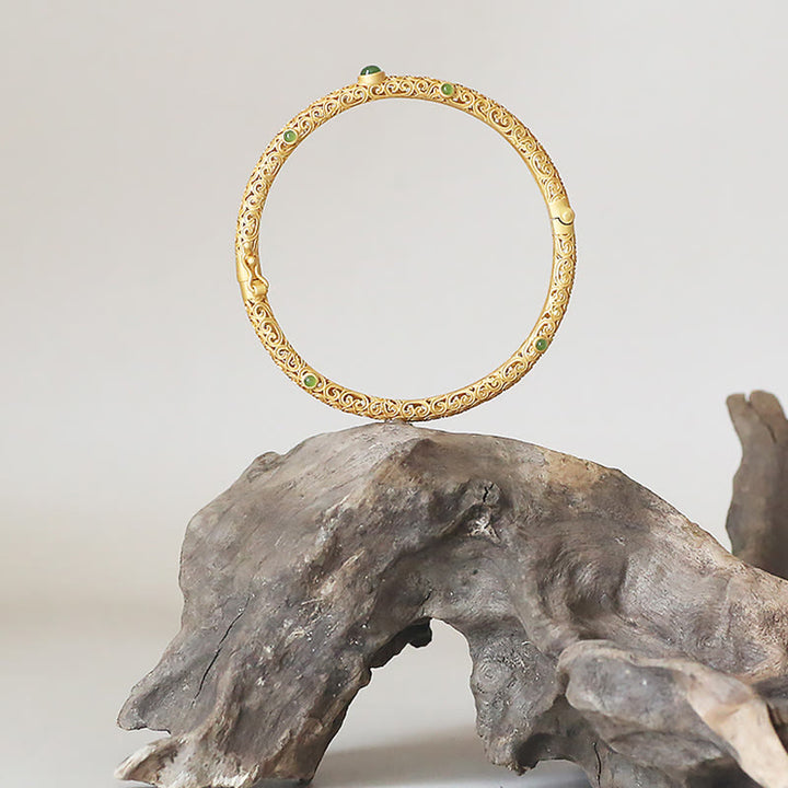 Buddha Stones Cyan Jade Copper Auspicious Clouds Calm Healing Bracelet Bangle - image 6