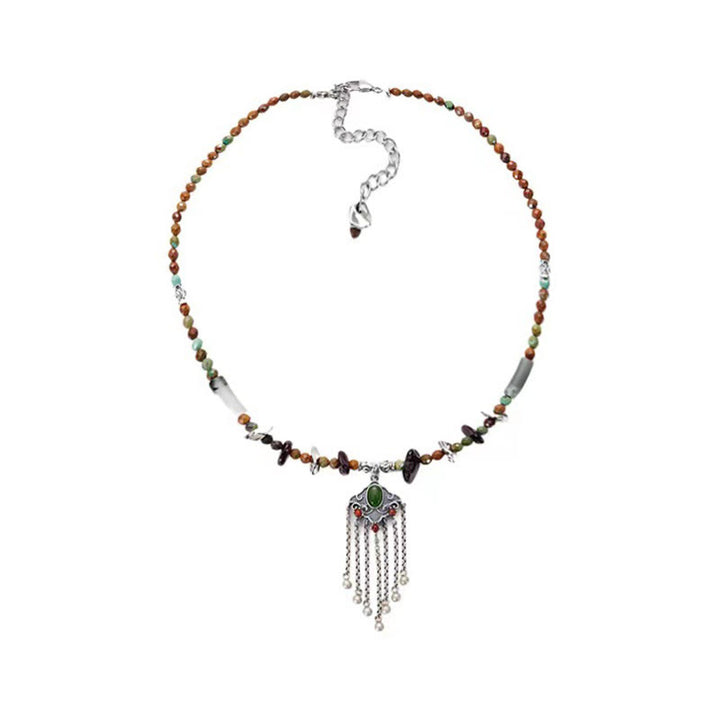 Buddha Stones Tibetan Crystal Stone Copper Luck Tassel Necklace Pendant - image 8