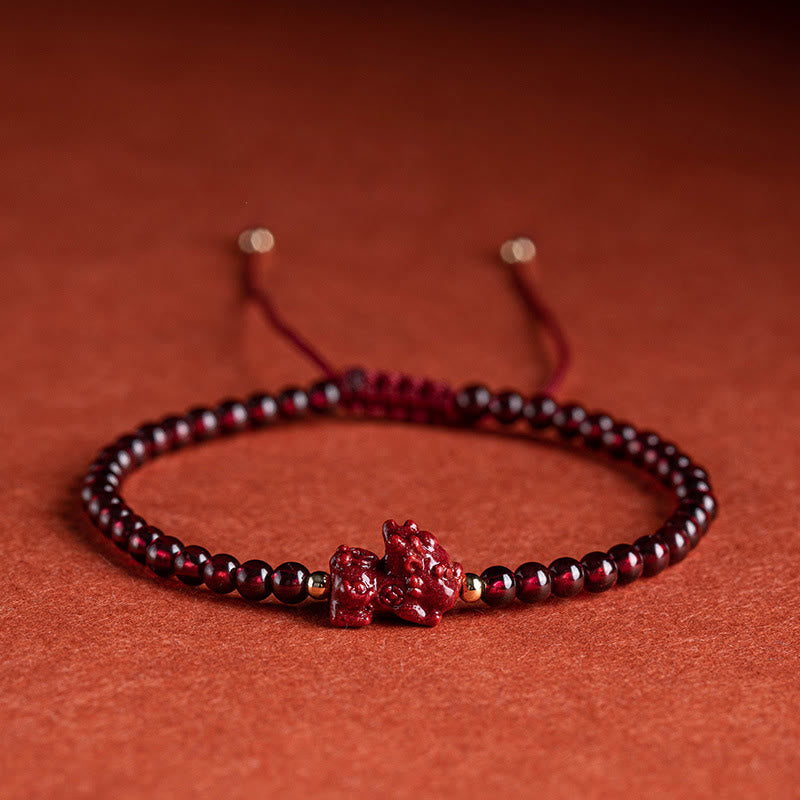 Buddha Stones Garnet Cinnabar PiXiu Blessing Calm String Bracelet - Baby Pixiu(Wrist Circumference 14-19cm) - image 0