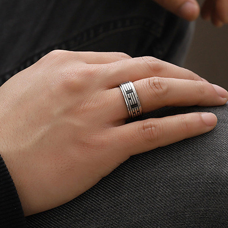 Buddha Stones Bagua Yin Yang Titanium Steel Balance Rotatable Ring - image 3